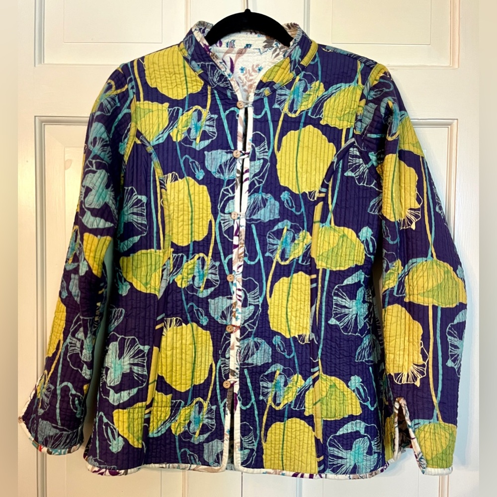 Patty Kim Reversible Floral Quilted Cotton Jacket Sz Small Cottagecore Vibes